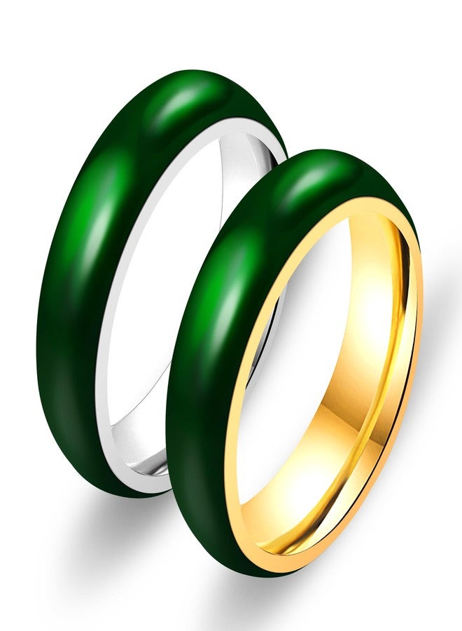Tobestu 6mm Stainess Steel Green Enamel Imitation Chalcedony Couple Anniversary Birthday Rings YA4405 Silver Size7 - Image 4